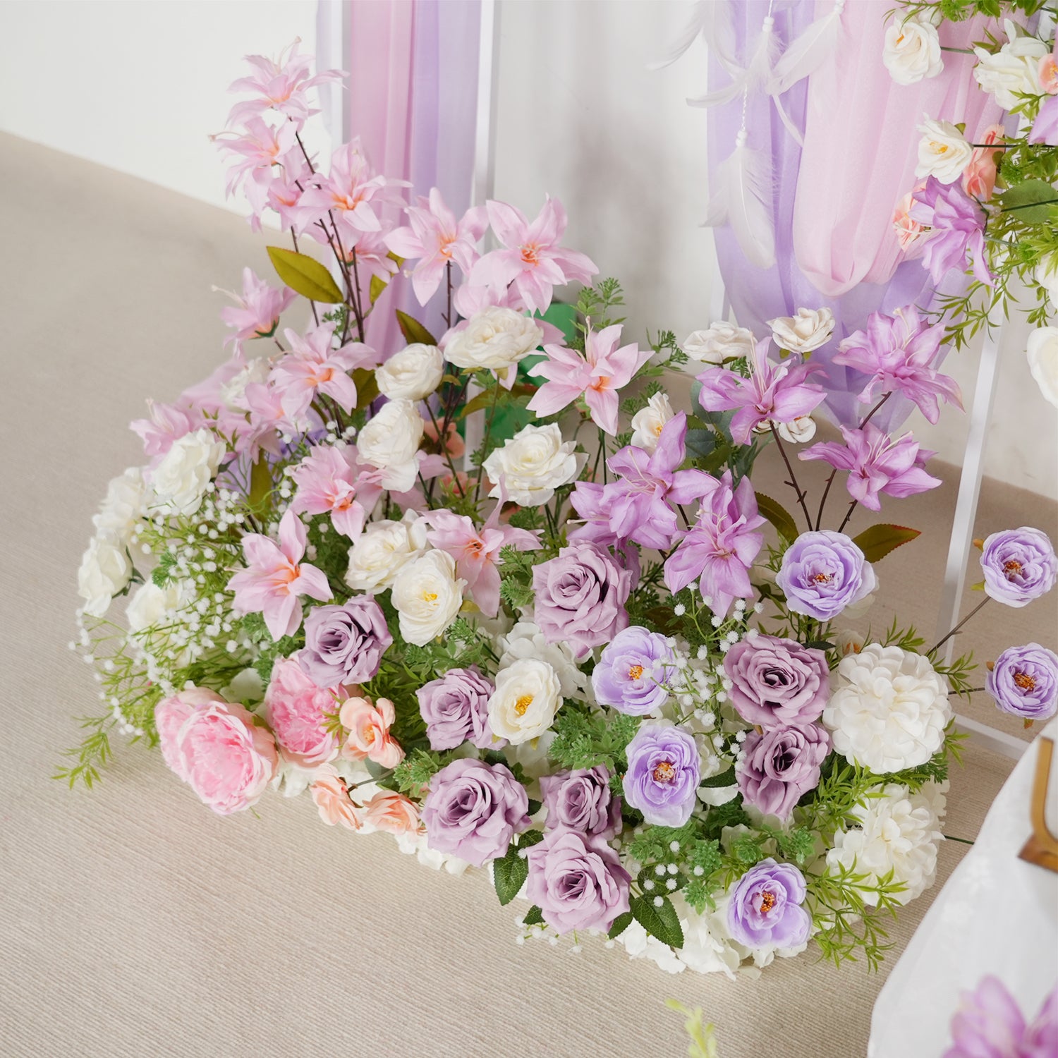Uflower Artificial Purple Pink Wedding KT Backdrop Flower Row Decor
